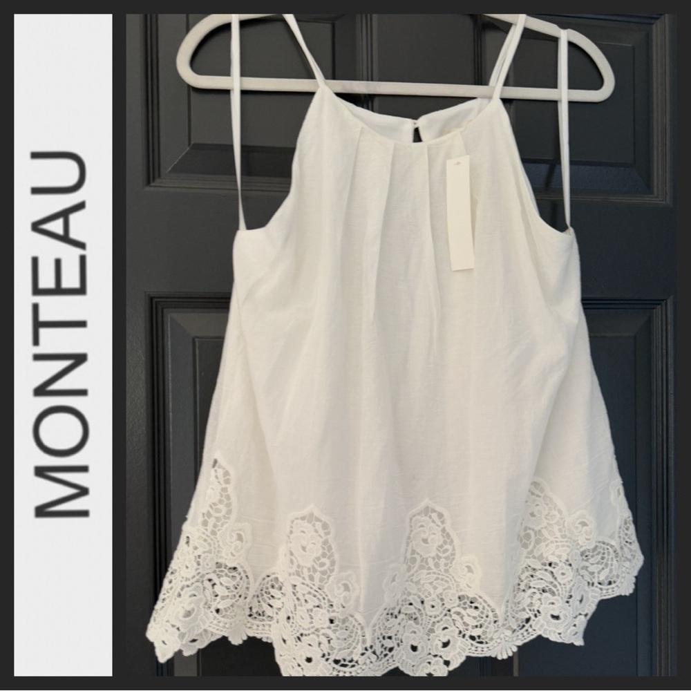 NWT Monteau White Embroidered Lace Hem Camisole
